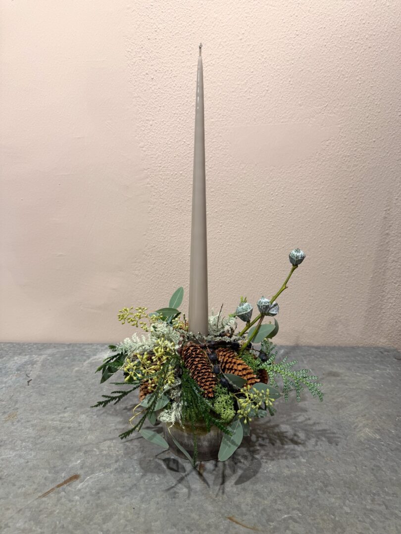 Juledekoration Linen Grey stagelys - Ester & Erik - Happyflower-dk